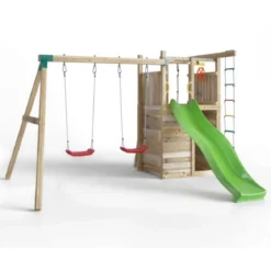 Parco Giochi in Legno Pirati Torretta con Altalena Scivolo Corda Arrampicata 310x460x282 cm