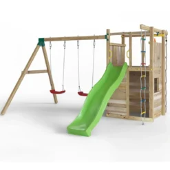 Parco Giochi in Legno Pirati Torretta con Altalena Scivolo Corda Arrampicata 310x460x282 cm