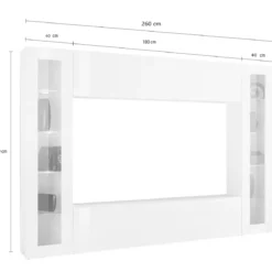 Parete Attrezzata per Soggiorno con 2 Vetrine Bianco Lucido Porta TV