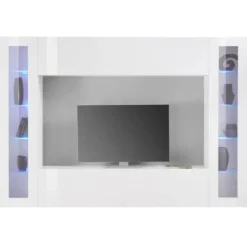 Parete Attrezzata per Soggiorno con 2 Vetrine Bianco Lucido Porta TV