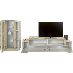 Parete Attrezzata Soggiorno 280 cm Porta TV Vetrina Legno Beige Rovere