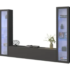Parete Attrezzata Soggiorno con 2 Vetrine Porta TV Antracite Opaco