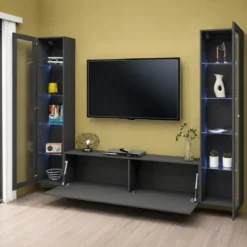 Parete Attrezzata Soggiorno con 2 Vetrine Porta TV Antracite Opaco