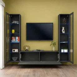 Parete Attrezzata Soggiorno con 2 Vetrine Porta TV Antracite Opaco