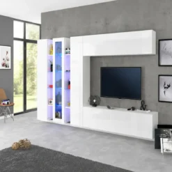 Parete Attrezzata Soggiorno Asimmetrica 340cm Colonne Vetrina Porta Tv