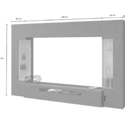 Parete Attrezzata 2 Vetrine Porta TV Libreria Beige Rovere Soggiorno