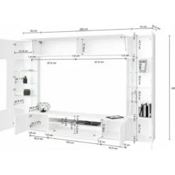 Parete Attrezzata 2 Vetrine Porta TV Libreria Beige Rovere Soggiorno