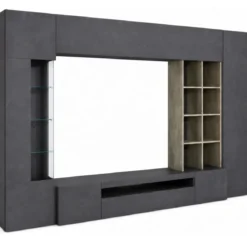 Parete da Soggiorno Mobile TV Vetrina Pensili 290 cm Ardesia Acero