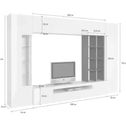Parete da Soggiorno Mobile TV Vetrina Pensili 290 cm Bianco Report