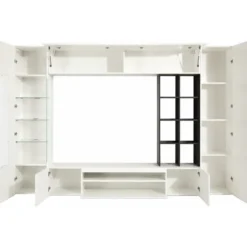 Parete da Soggiorno Mobile TV Vetrina Pensili 290 cm Bianco Report