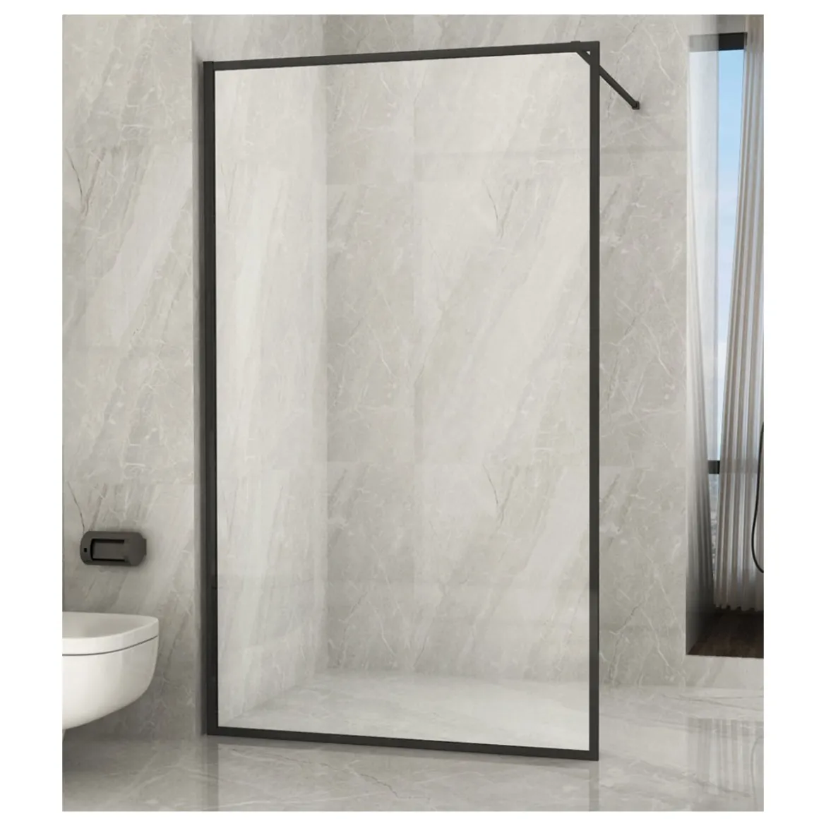 Parete Doccia Walk In Fissa 120 140 Box 8mm Profili Neri | BricoShop24