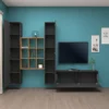Parete Soggiorno Attrezzata 350 cm TV Colonne Libreria Antracite Rovere