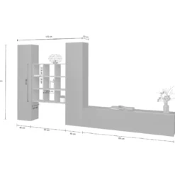 Parete Soggiorno Attrezzata 350 cm TV Colonne Libreria Antracite Rovere