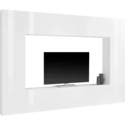 Parete Soggiorno Attrezzata Bianco Lucido Porta TV Pensile Vasistas