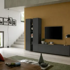 Parete Soggiorno Attrezzata Antracite Opaco Moderno 280x30x180 cm