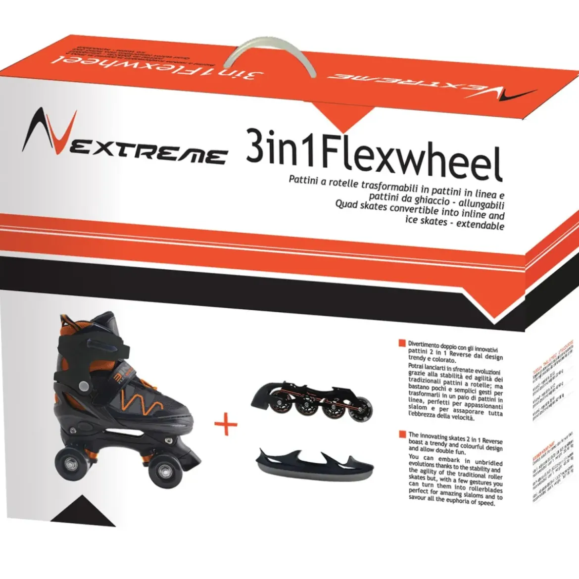 Pattini 3 in 1 a Rotelle in Linea da Ghiaccio Regolabili 38-41 Arancio