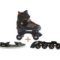 Pattini 3 in 1 a Rotelle in Linea da Ghiaccio Regolabili 38-41 Arancio