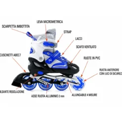Pattini in Linea Bambini Blu Taglia L 38/41 Regolabili Ruote Luminose