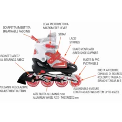 Pattini in Linea Bambini Regolabili 38-41 Rosso con Cuscinetti ABEC 7
