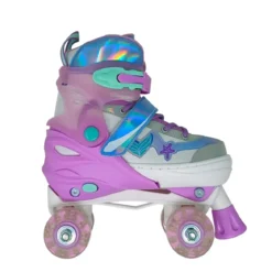 Pattini per Bambini Quad Mermaid Regolabili 34-37 4 Ruote LED Luminose