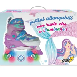 Pattini per Bambini Quad Mermaid Regolabili 30-33 4 Ruote LED Luminose