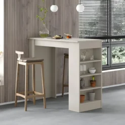 Penisola Cucina Alta 117x54 cm Tavolo Snack Beige Ripiani Salvaspazio