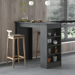 Penisola Cucina Alta 117x54 Tavolo Snack Antracite Ripiani Salvaspazio
