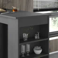 Penisola Cucina Alta 117x54 Tavolo Snack Antracite Ripiani Salvaspazio