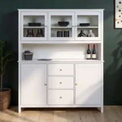 Pensile Vetrina Soggiorno Bianco Laccato 3 Ante in Vetro Legno MDF