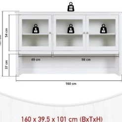 Pensile Vetrina Soggiorno Bianco Laccato 3 Ante in Vetro Legno MDF