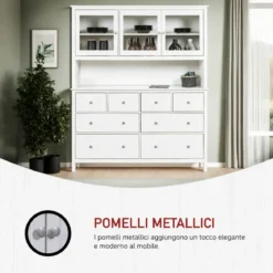 Pensile Vetrina Soggiorno Bianco Laccato 3 Ante in Vetro Legno MDF