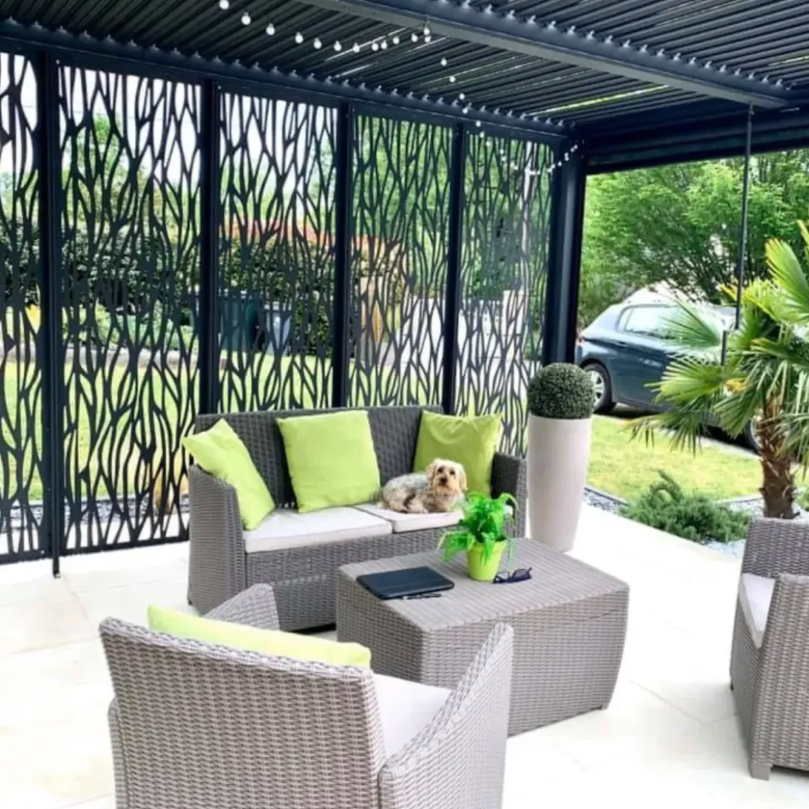 Pergola Bioclimatica da Giardino 360x300 cm con 5 Pannelli Frangivista