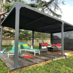 Pergola Bioclimatica Doppia 360x600 Lamelle Orientabili Tenda Laterale
