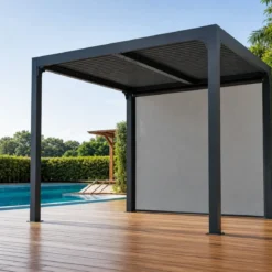 Pergola Bioclimatica in Alluminio 240x300 cm con Telo Laterale Manuale