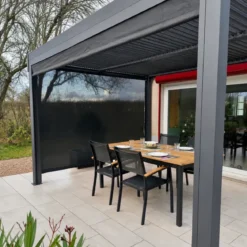 Pergola Bioclimatica in Alluminio 360x300 cm con 2 Teli Laterali Grigi