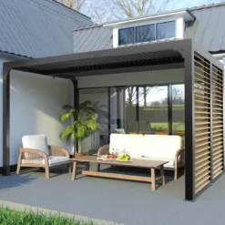 Pergola Bioclimatica in Alluminio con Lamelle Effetto Legno 360x300