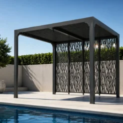 Pergola Bioclimatica 240x300 cm Alluminio Grigio con Pannelli Privacy