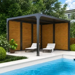 Pergola Bioclimatica 360x300 cm con Lamelle Effetto Legno 2 Lati