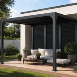 Pergola Bioclimatica 360x300 in Alluminio con Lamelle Effetto Legno