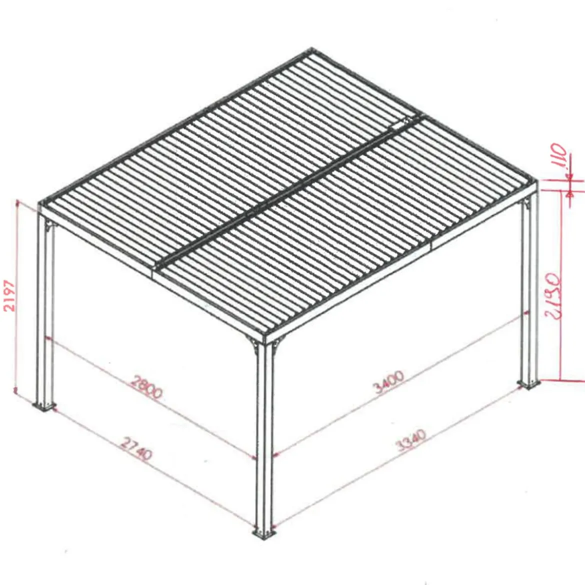 Pergola Bioclimatica 3.6x6 mt in Alluminio Gazebo da Giardino Terrazzo Pergolato