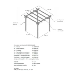 Pergola in Legno 3x3 Gazebo da Giardino Tettoia Pergolato Copertura