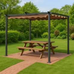 Pergola 3x3 con Telo Retrattile in Acciaio da Esterno Carport Auto Moto