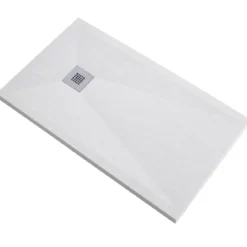 Piatto Doccia Slim Bianco 3 cm Effetto Pietra in Resina Marmo Piletta Scarico