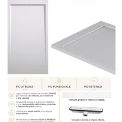 Piatto Doccia Slim Bianco Effetto Pietra Ruvido Filo Pavimento Piletta Scarico