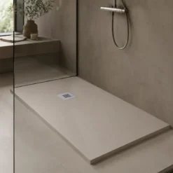 Piatto Doccia Slim Sabbia Effetto Pietra Ruvido a Pavimento con Piletta Scarico