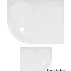 Piatto Doccia 70x90 6.5 cm Bianco Angolare Ceramica Semicircolare con Piletta