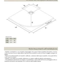 Piatto Doccia 80x80 90x90 Slim Semicircolare Effetto Pietra Angolare con Piletta