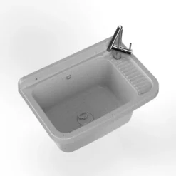 Pilozzo Lavabo in Resina 60x40 Grigio da Esterno con Sifone Piletta Lavatoio