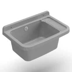 Pilozzo Lavabo in Resina 60x40 Grigio da Esterno con Sifone Piletta Lavatoio