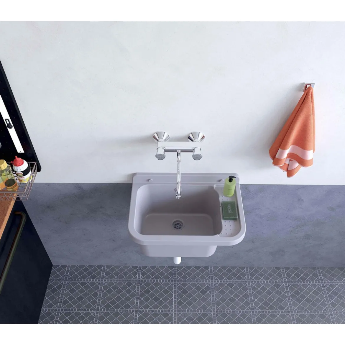 Pilozzo per Esterno Lavabo 50x34 cm Lavanderia Grigio Lavello a Muro